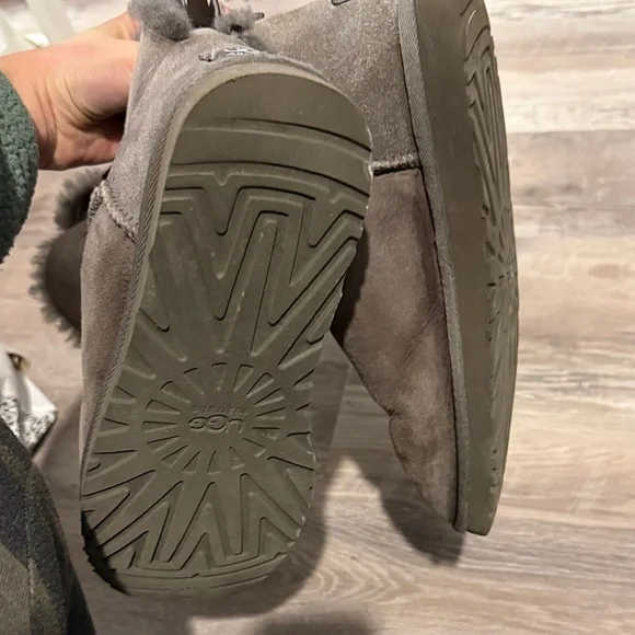 UGG Women's Charcoal Sheepskin Boots with Bows - Picture 3 of 5